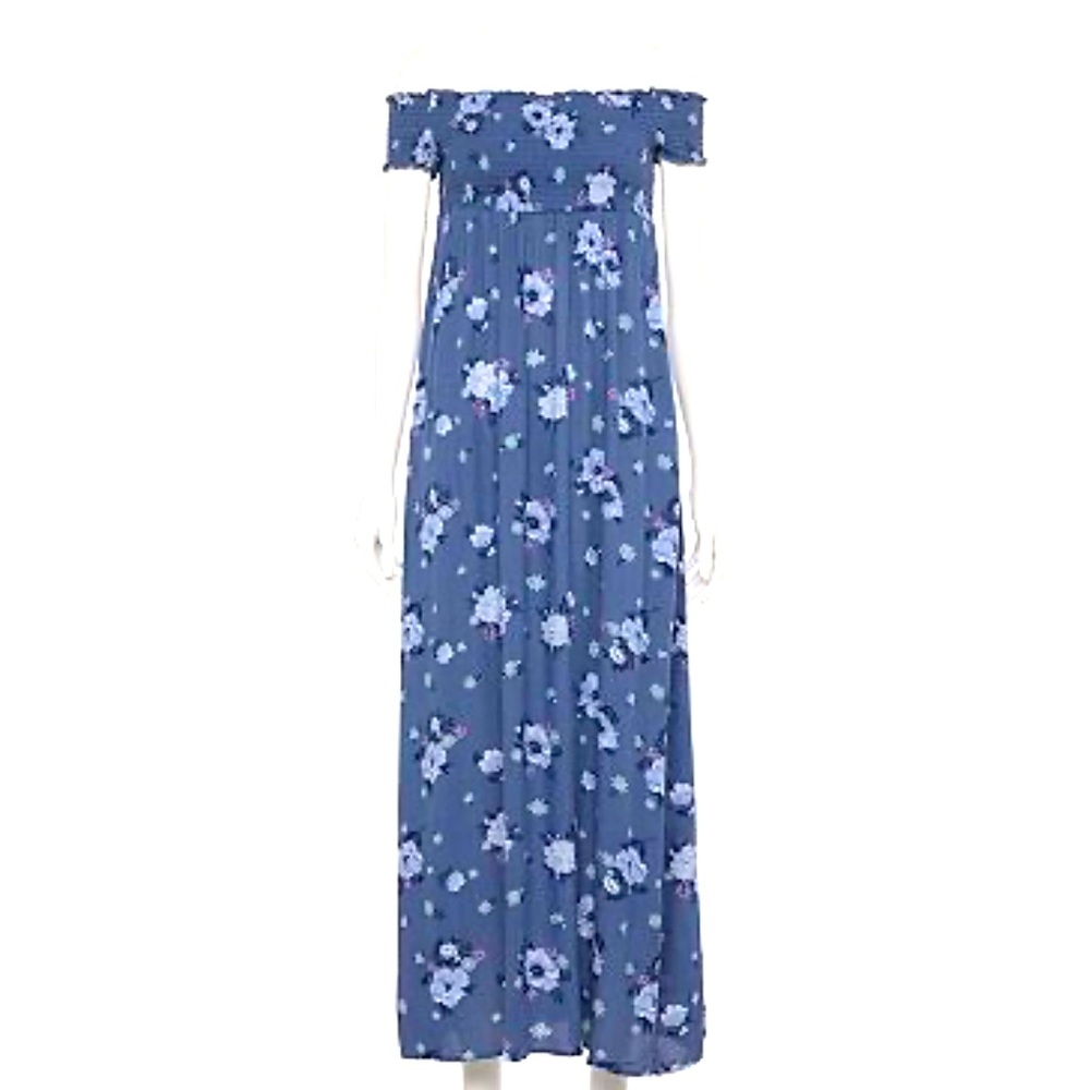 Smocked off shoulder floral maxi dress